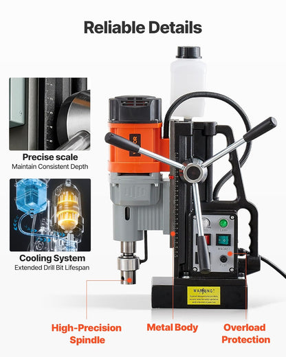 VEVOR Magnetic Drill 1550 W, Drill Diameter 60 mm, Power 13000 N, Stroke Max 200 mm, with Morse Gel, Adjustable Speed, Column Drill for Metal Surfaces, DIY