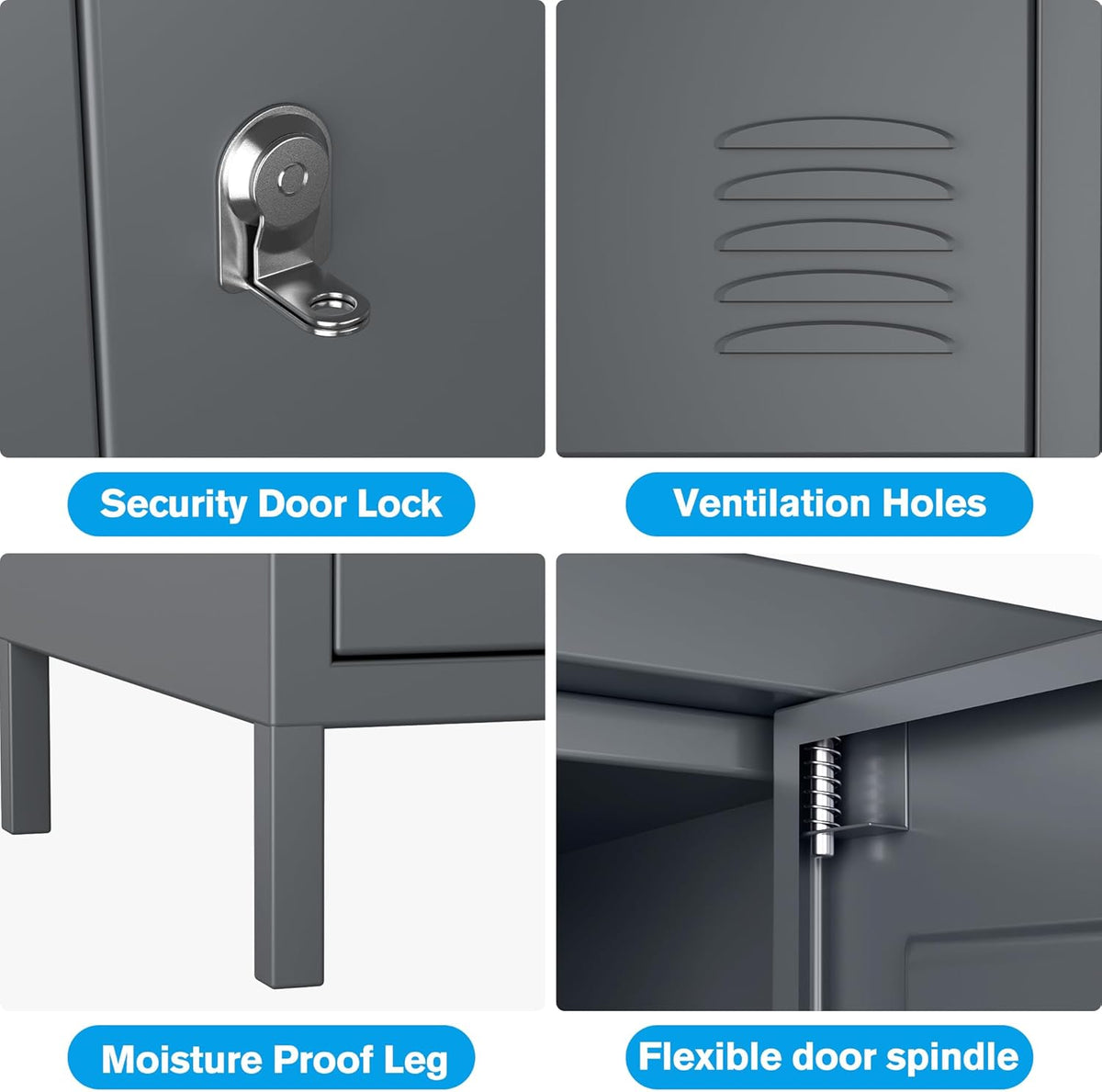 18-Pocket Metal Locker, Metal Wardrobe with Ventilation Slots for Workers, Sports Hall, School, Office (Dark Grey) - QUORE