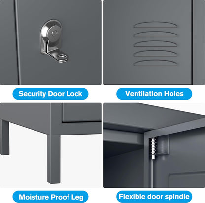 18-Pocket Metal Locker, Metal Wardrobe with Ventilation Slots for Workers, Sports Hall, School, Office (Dark Grey) - QUORE