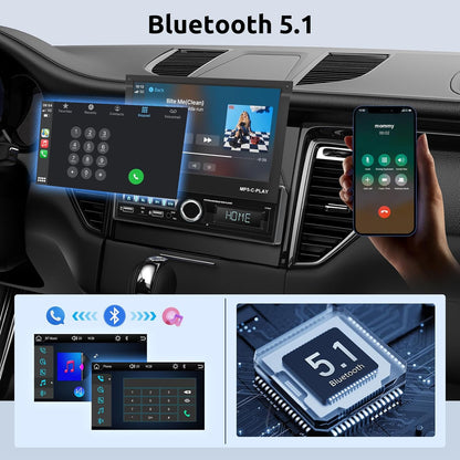 Autoradio 1 Din met draadloze Carplay Android Auto, 7 inch IPS HD elektrisch intrekbaar touchscreen autoradio, Bluetooth Link spiegelen FM 2USB/AUX stuurwielbediening achteruitrijcamera