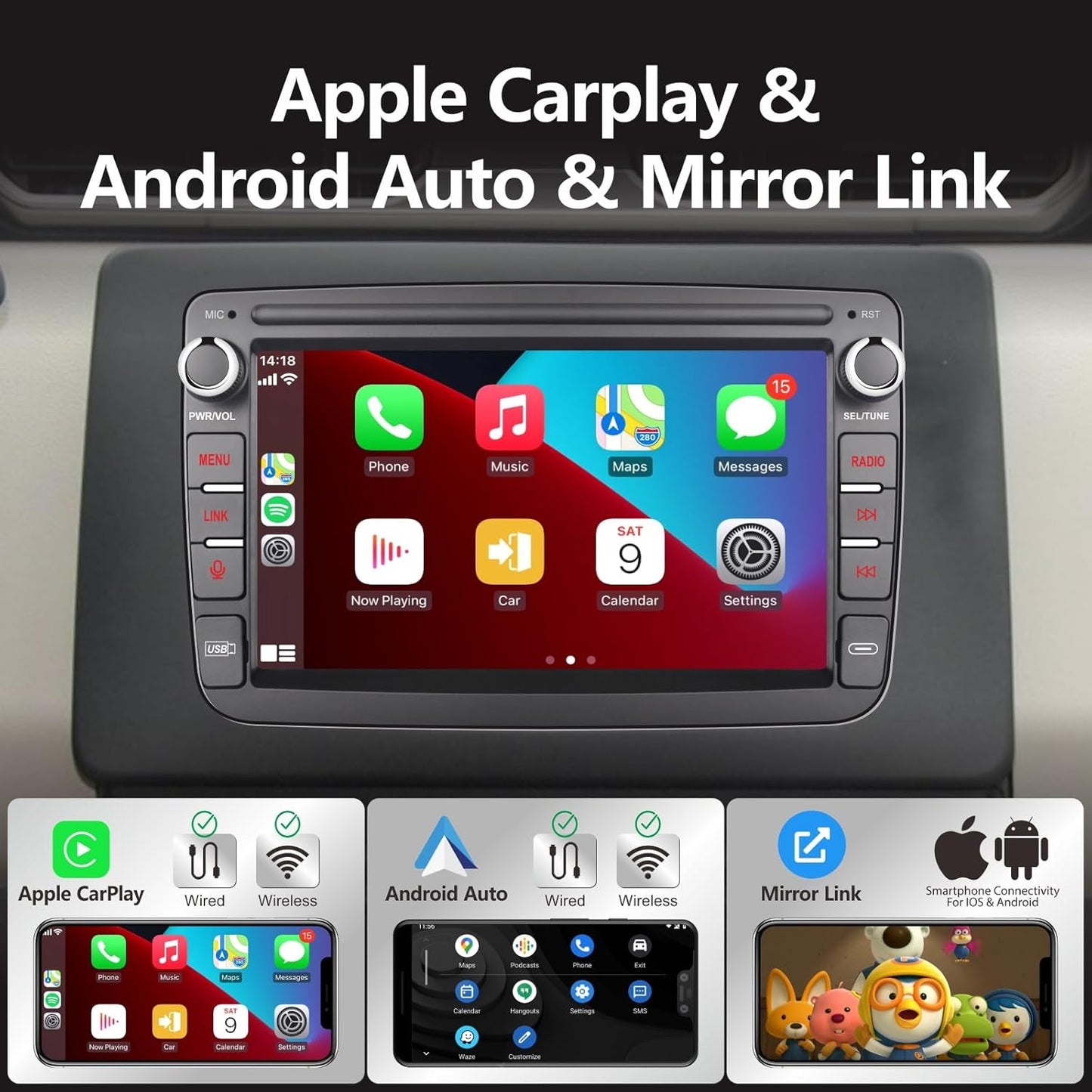 Autoradio – Multimedia Speler – Inbouwradio – Touchscreen Radio – Auto Stereo – 7-Inch Touchscreen – Wireless CarPlay & Android Auto