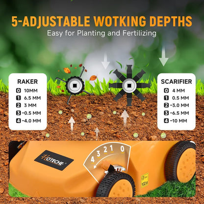 Hoteche 1300 W elektrische verticuteermachine, 2500 omw/min 320 mm werkbreedte, 35 l grasopvangbak, oranje-zwart, verfdoos