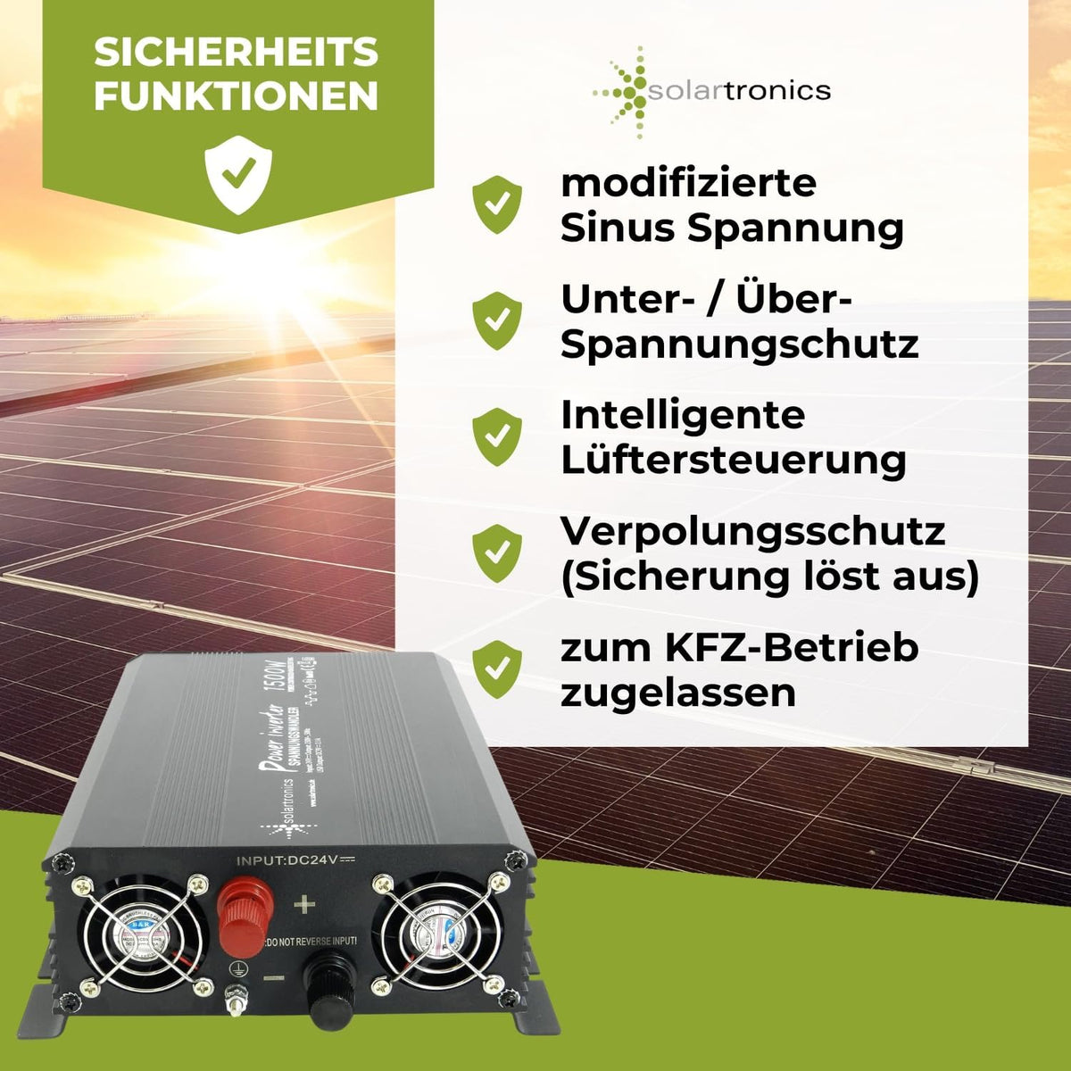 Spanningsomvormer 24 V 1500 3000 Watt 230 V - omvormer voor de mobiele aansluiting van huishoudelijke apparaten ..