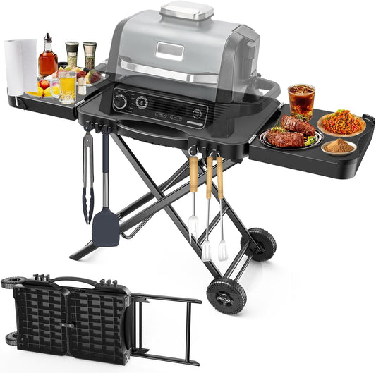 Denmay Grilltafelwagen voor Weber Q100 Q200 Q300-serie, Enders Urban, Nexgrill, Ninja Woodfire grill, pizzaoven, Solo Stove, Burnhard Wayne, grillstandaard met wielen voor de meeste draagbare
