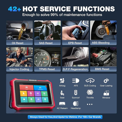 KINGBOLEN K8 Elite OBD2 Scanner, Bi-Directioneel Scangereedschap Met ECU Codering, 42+ Reset Service, Gratis V.A.G Gids, Auto Diagnostisch Gereedschap Voor Alle Systemen Levenslang Gratis Update, FCA