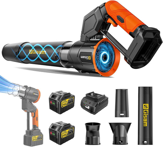 Accubladblazer, 2-in-1 bladblazer borstelloze met 2x6.0Ah accu's, Leaf Blower 3-versnellingen Max 800000RPM, luchthoeveelheid 850m³/h, verticale en horizontale modus bladblazer voor tuin, bladeren