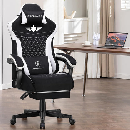 Gamingstoel – Gamestoel – Bureaustoel – PC Stoel – Ergonomische Stoel – Ademend Textiel – Verstelbare Rugleuning Tot 150° – Zwarte Stoffering