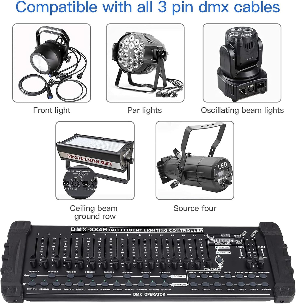 384-Kanaals DMX512-Bedieningspaneel – Lichttafel – DMX-Controller – Lichtconsole – Verlichtingscontroller – 30 Banken Met 240 Scènes – 6 Chases Met Fade-Tijd