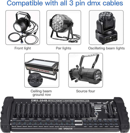384-Kanaals DMX512-Bedieningspaneel – Lichttafel – DMX-Controller – Lichtconsole – Verlichtingscontroller – 30 Banken Met 240 Scènes – 6 Chases Met Fade-Tijd