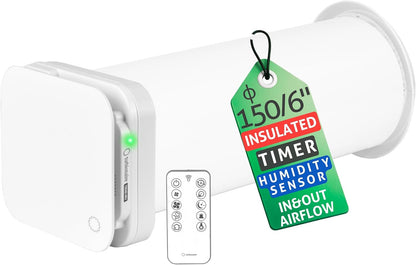 Turbionaire Trend HRV 150 WMI – Decentrale VMC Met Warmteterugwinning, Geluidsisolatie, Afstandsbediening, Timer, 8 Snelheden, Borstelloze Motor, Omkeerbare Luchtstroom, 150 Mm, 3 Jaar Garantie