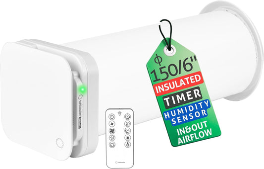 Turbionaire Trend HRV 150 WMI – Decentrale VMC Met Warmteterugwinning, Geluidsisolatie, Afstandsbediening, Timer, 8 Snelheden, Borstelloze Motor, Omkeerbare Luchtstroom, 150 Mm, 3 Jaar Garantie