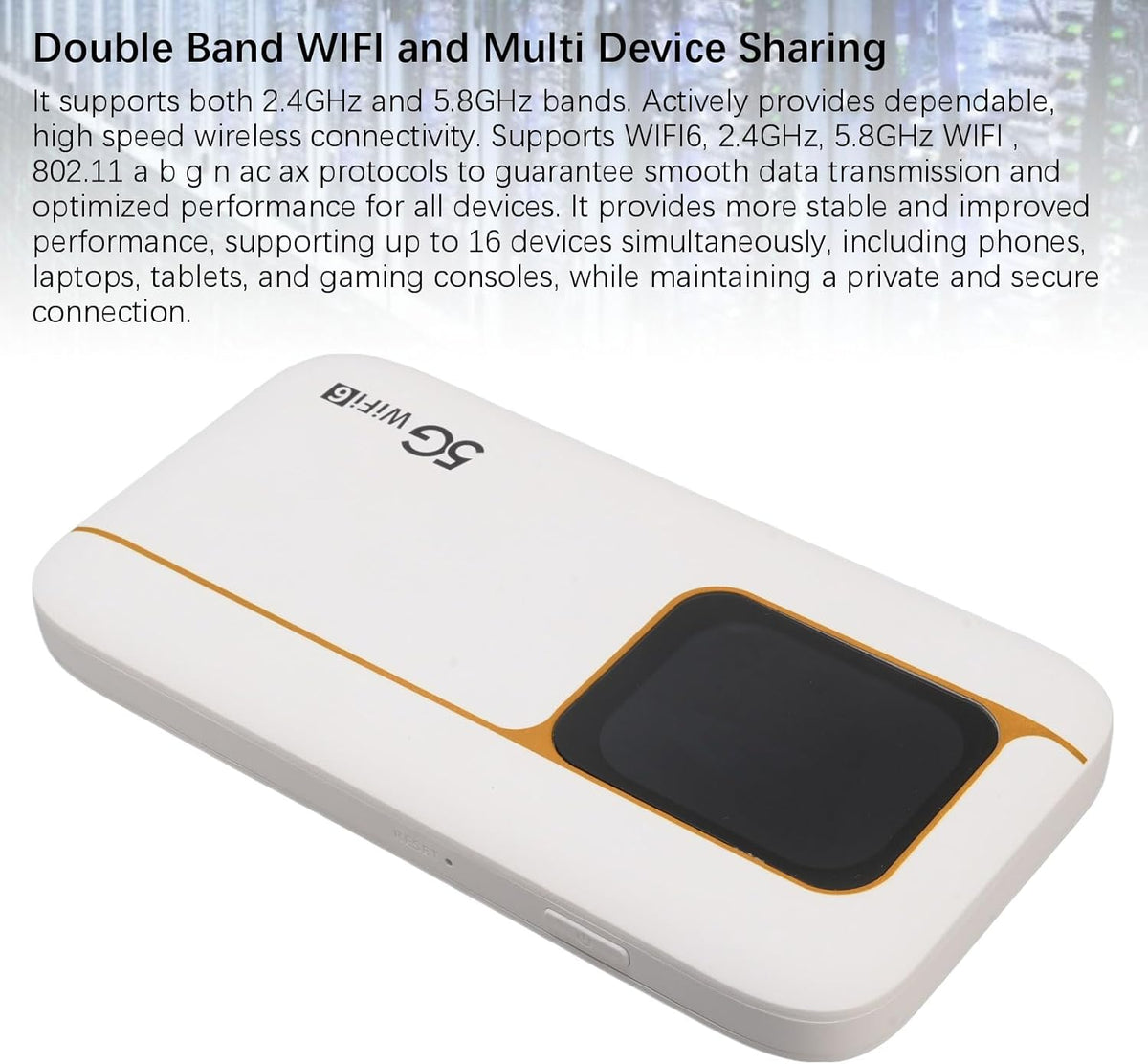Ejoyous 5G Mobiele Hotspot, Draagbare WiFi-hotspot IP67 Waterdicht 7100 MAh WIFI6 2,4 GHz / 5,8 GHz 16 Apparaten met Simkaartsleuf, voor Reizen Thuis Gamen