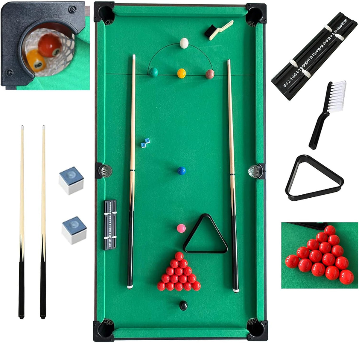 6FT Pool Billiard Table, Folding Snooker Table, Billiard Table with All Accessories for Children and Adults - QUORE