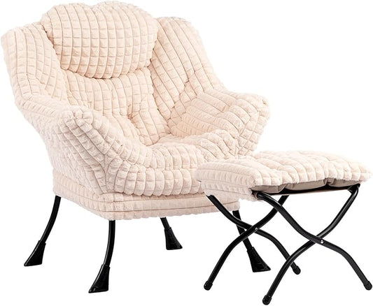 Fauteuil – Relaxfauteuil – Loungestoel – Leunstoel – Zetel – Met Voetenbank – Staal Frame – Zachte Pluche Bekleding