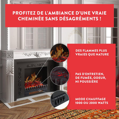 CHEMIN'ARTE Elektrische haard vlammeneffect XL + verwarming 2000 W – gloeiende houtblokken - Leds Verlichtin - Vrijstaandg - 67x23x24cm