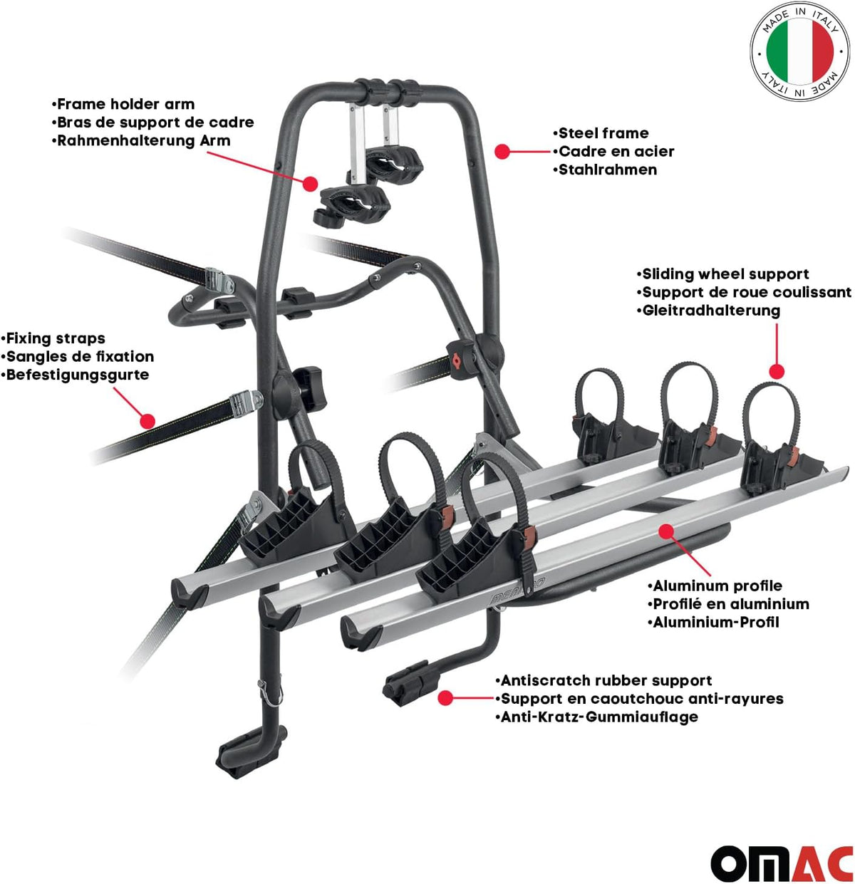 Menabo Bicycle Carrier 3 Bikes for VW Touran 2003-2025 Aluminium Black Silver - QUORE