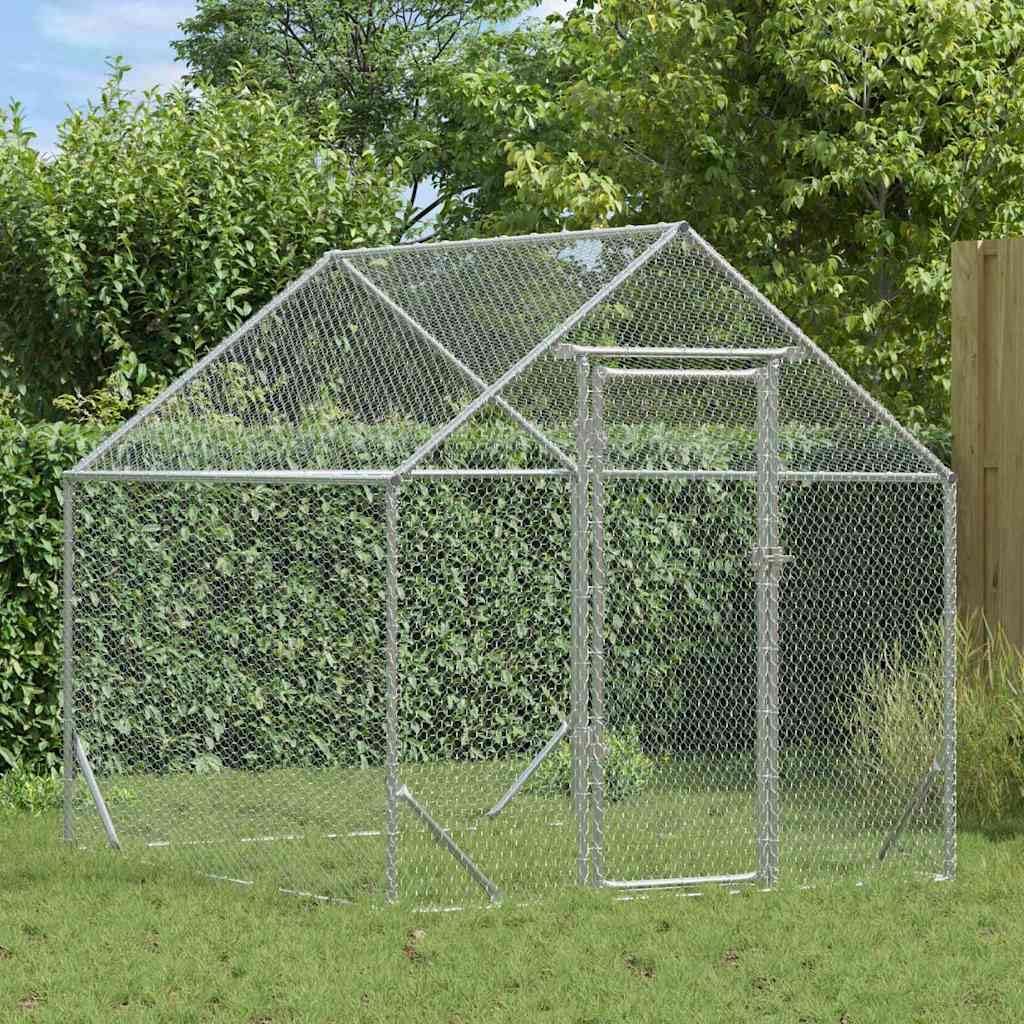 vidaXL Chicken Coop Silver 200x170x177cm Galvanized steel, Garden and terrace, safe chicken enclosure, spacious poultry cage, weatherproof animal enclosure, durable chicken cage - QUORE