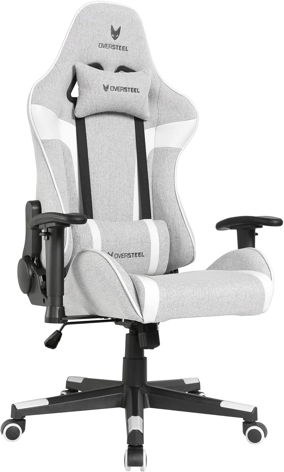 Oversteel - ULTIMET professionele gamestoel, ademende stof, 2D armleuningen, in hoogte verstelbaar, 180° verstelbare rugleuning, gaszuiger klasse 3, tot 120 kg, grijs/wit