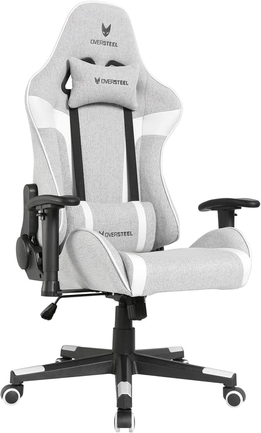 Oversteel - ULTIMET professionele gamestoel, ademende stof, 2D armleuningen, in hoogte verstelbaar, 180° verstelbare rugleuning, gaszuiger klasse 3, tot 120 kg, grijs/wit