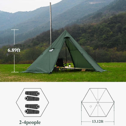 Hete tent met fornuiskrik en sneeuwrok, 3~5 personen, tipi-tent voor familiewandelingen, vissen, jagen, backpacken kamperen
