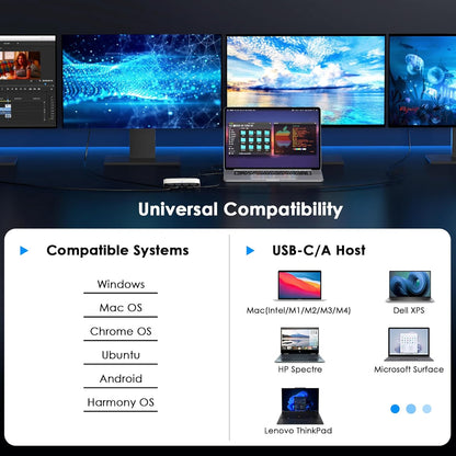 WAVLINK USB 3.0/C naar Quad HDMI Splitter Extended Display voor vier monitoren met 85W PD, Displaylink Adapter 4 HDMI 4K @60Hz voor Mac M1/M2/M3/M4 of Windows 10/11