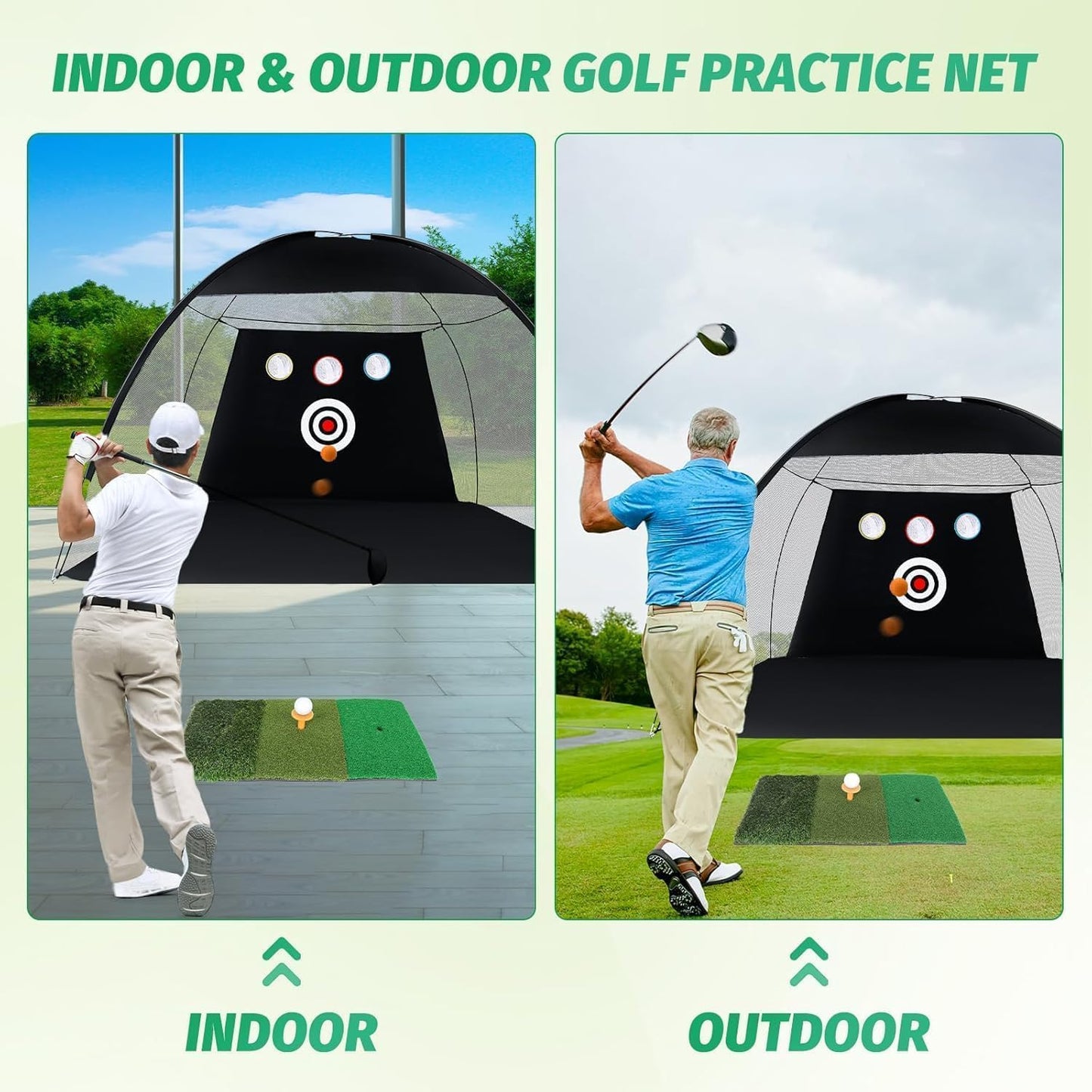 10 × 7 FT Golf Oefennet - Golfslagnet met Swing Trainer Praktijkmat Draagtas 6 oefenballen voor binnen buiten rijden en chippen praktijk duurzaam net voor chippen volledige swing training