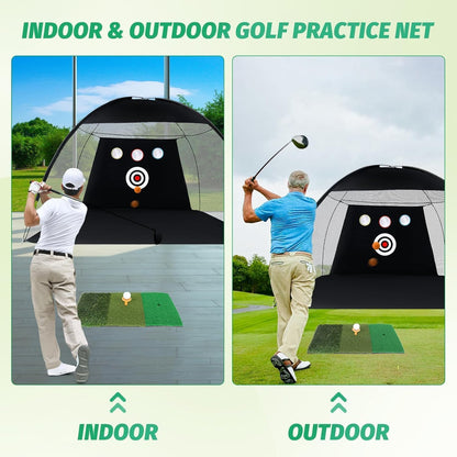 10 × 7 FT Golf Oefennet - Golfslagnet met Swing Trainer Praktijkmat Draagtas 6 oefenballen voor binnen buiten rijden en chippen praktijk duurzaam net voor chippen volledige swing training