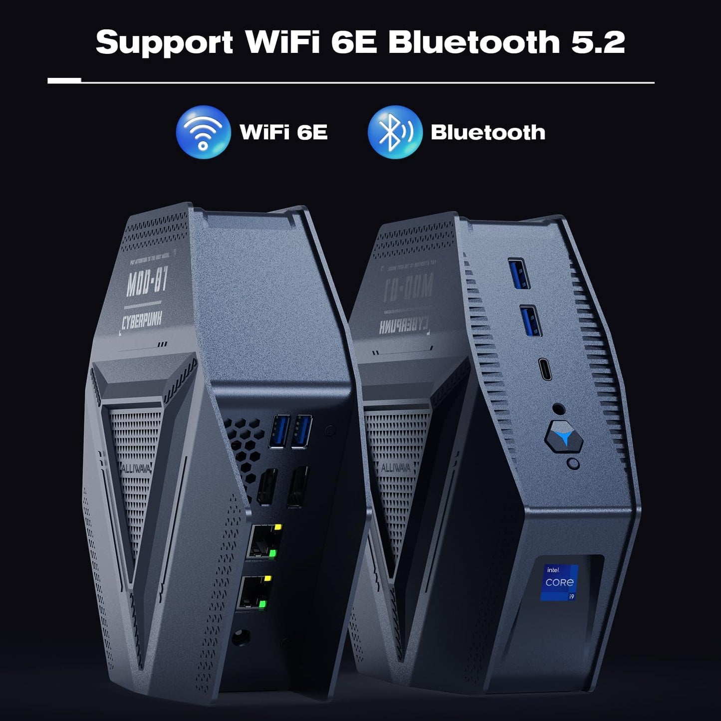 ALLIWAVA GH9 Mini-pc, Intel Core i9-12900HK(14K/20T, tot 5,0 GHz), 32 GB RAM, 1 TB SSD, Win11 Pro, 3-voudige video-uitgang (HDMI/USB-C/DP), 2 x 2,5 G LAN, Thunderbolt 4, compacte desktop-pc