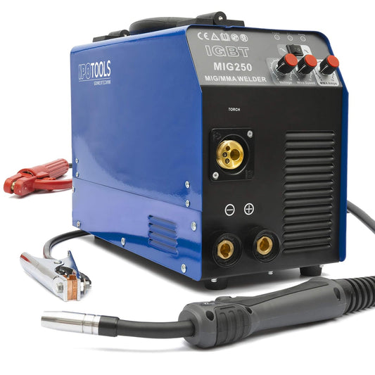 IPOTOOLS MIG-250 4in1 MIG MAG lasapparaat - beschermgas lasapparaat met 250 ampère Inverter FLUX/vuldraad lasapparaat zonder gas geschikt voor elektroden/E-hand/digitaal/IGBT / 230V / 7 jaar garantie