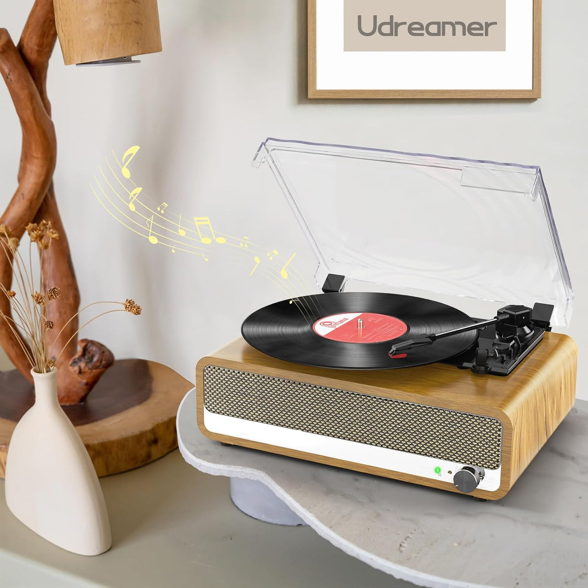 Platenspeler - Geïntegreerde Luidsprekers - Vintage Fonograaf - met Bluetooth-Riemaandrijving - 3 snelheden - voor Muziekgenot - Woondecoratie - Hout - Goud