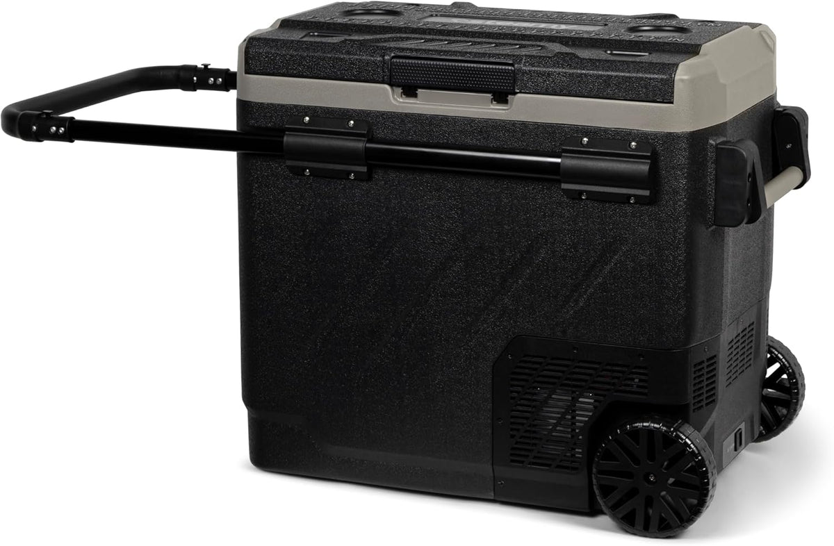 Steamy-E Dual Zone 61 Roller, Elektrische Compressor Koelbox met wielen, 58 Liter, Zwart, 12V/230V, voor vriezen en koelen van -20 tot +20, ideaal voor op de camping