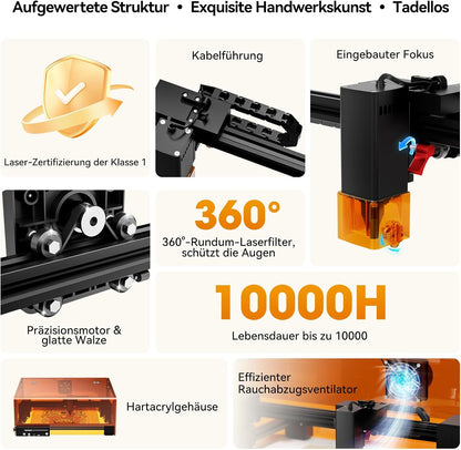 Lasergraveermachine, Woxcker L2 MAX 5W met behuizing, CNC-graveermachine, lasergraveren met een hoge nauwkeurigheid van 0,01 mm en snijden voor hout, roestvrij staal, glas.
