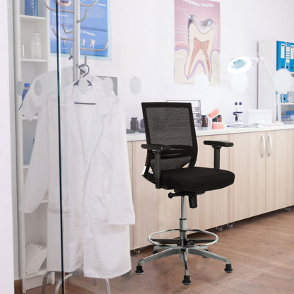 hjh OFFICE Top Work 77 657550 Werkstoel, bureaustoel, met stof/net, zwart, hoog, ergonomisch, stoel en voetensteun, in hoogte verstelbaar