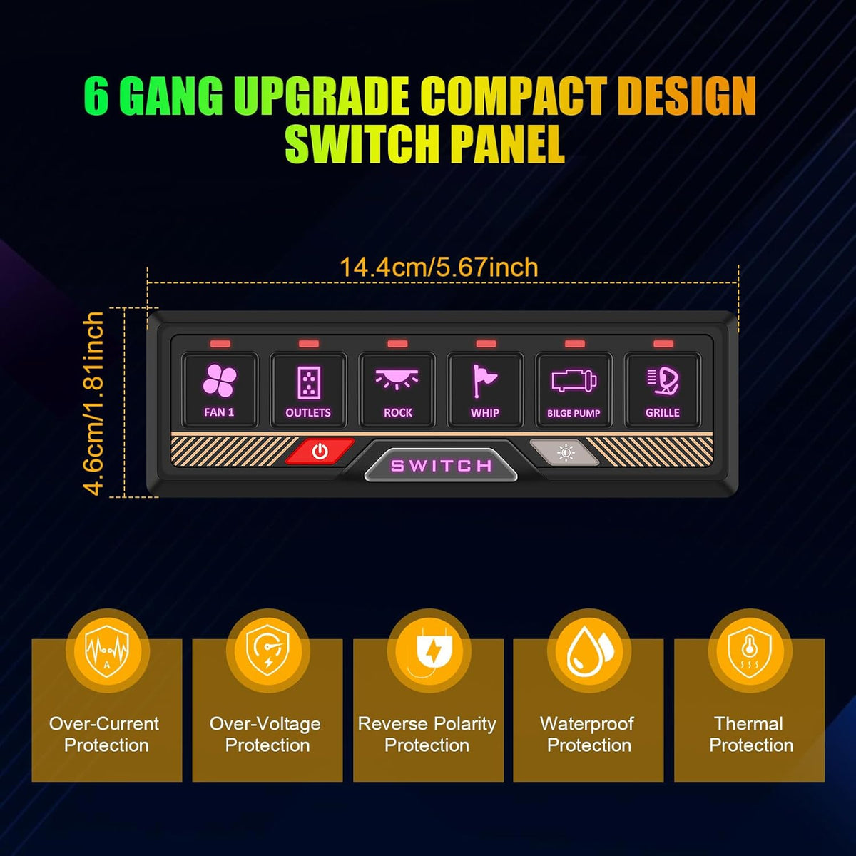 Chelhead RGB Schakelpaneel met 6 versnellingen, met app-bediening, universeel schakelcircuitbesturingsrelaisysteem, multifunctioneel bluetooth-schakelpaneel, compatibel met vrachtwagen, boot, SUV
