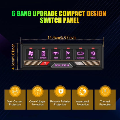 Chelhead RGB Schakelpaneel met 6 versnellingen, met app-bediening, universeel schakelcircuitbesturingsrelaisysteem, multifunctioneel bluetooth-schakelpaneel, compatibel met vrachtwagen, boot, SUV