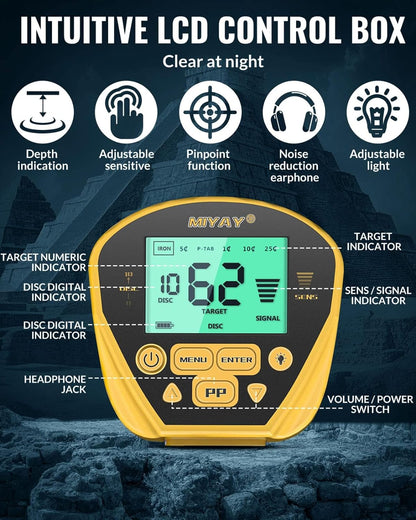 Metaaldetector voor volwassenen - Professionele metaaldetector goud en zilver met LCD-display, hoge nauwkeurigheid waterdicht pinpoint 5 modi, 10 inch spoel lichtgewicht metaaldetectoren steel