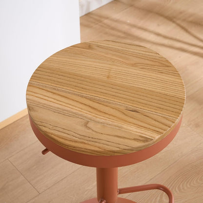 YOUNIKE Barkruk, set van 2, hout, in hoogte verstelbaar, draaibaar, barkruk, keukenkruk, hoogte barstoelen met voetensteun, voor bar, keuken, draaikruk van massief metaal, terracotta