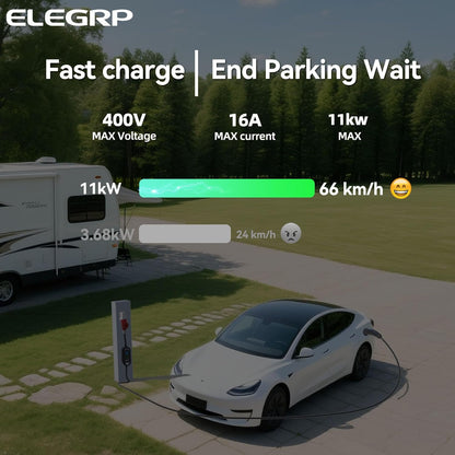 ELEGRP 11 kW mobiele Wallbox met type 2-oplaadkabel, driefasige oplader voor elektrische voertuigen, instelbaar van 6 tot 16 A, 6 m kabel, IP67 waterdicht, mobiel laadstation IEC 62196-2