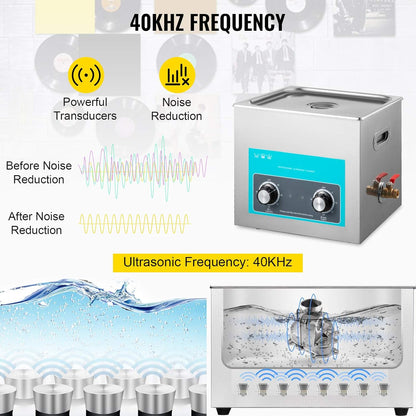Ultrasone Reiniger – Ultrasoon Reinigingsapparaat – Sieradenreiniger – Ultrasoon Wasmachine – 15 Liter – Roestvrijstalen Tank – Instelbare Verwarming 20-80°C