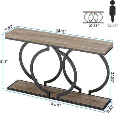 Tribesigns Console Table, 140cm Industrial Entrance Table with Geometric Metal Frame, Narrow Long Wooden Accent Bench for Living Room, Entrance, Hallway, Vintage Grey
