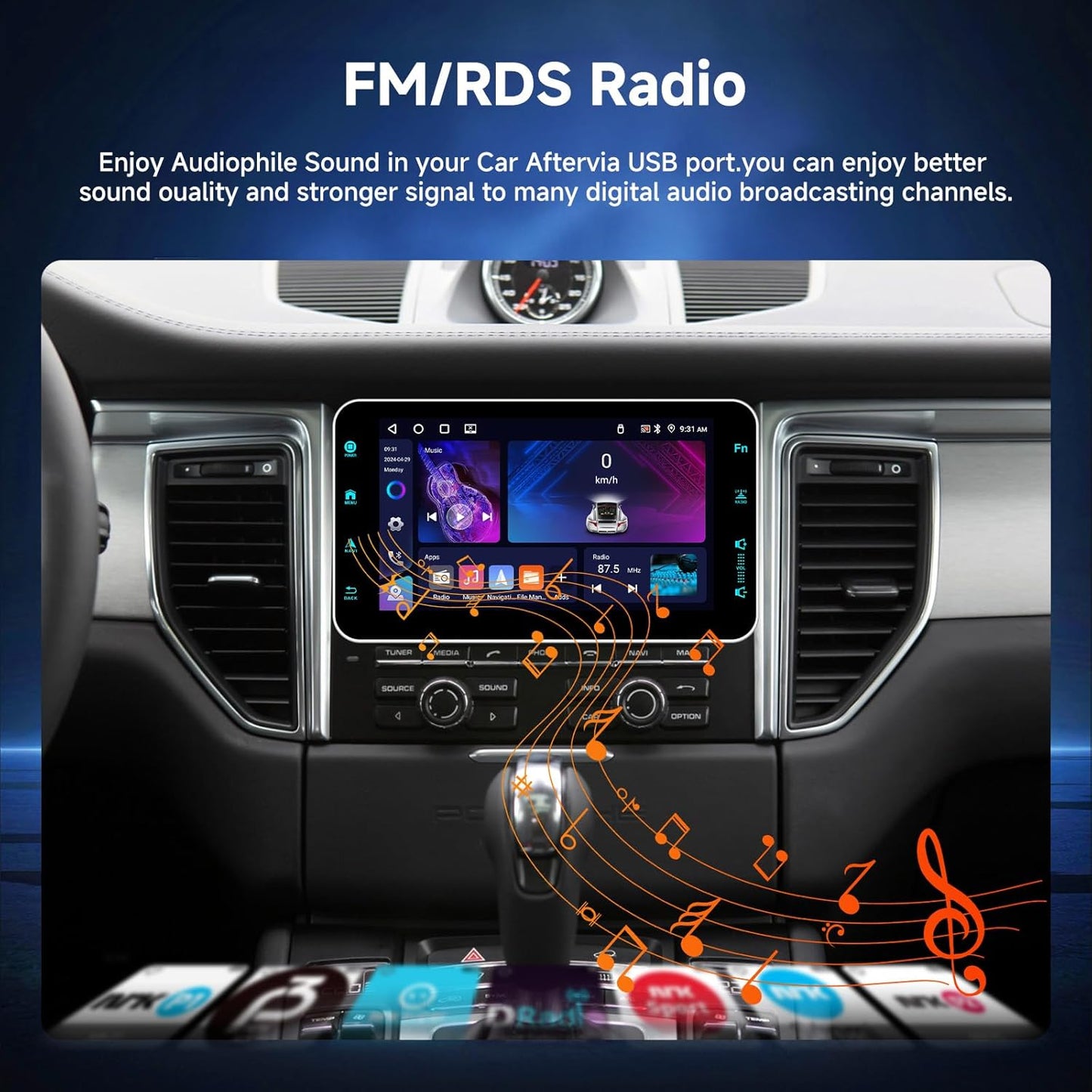 Android 13 autoradio 1 DIN draadloze CarPlay Android Auto, Podofo 9-inch touchscreen 4G+64G radio Bluetooth 5.0 FM/RDS GPS HiFi EQ WiFi stuurwielbediening achteruitrijcamera