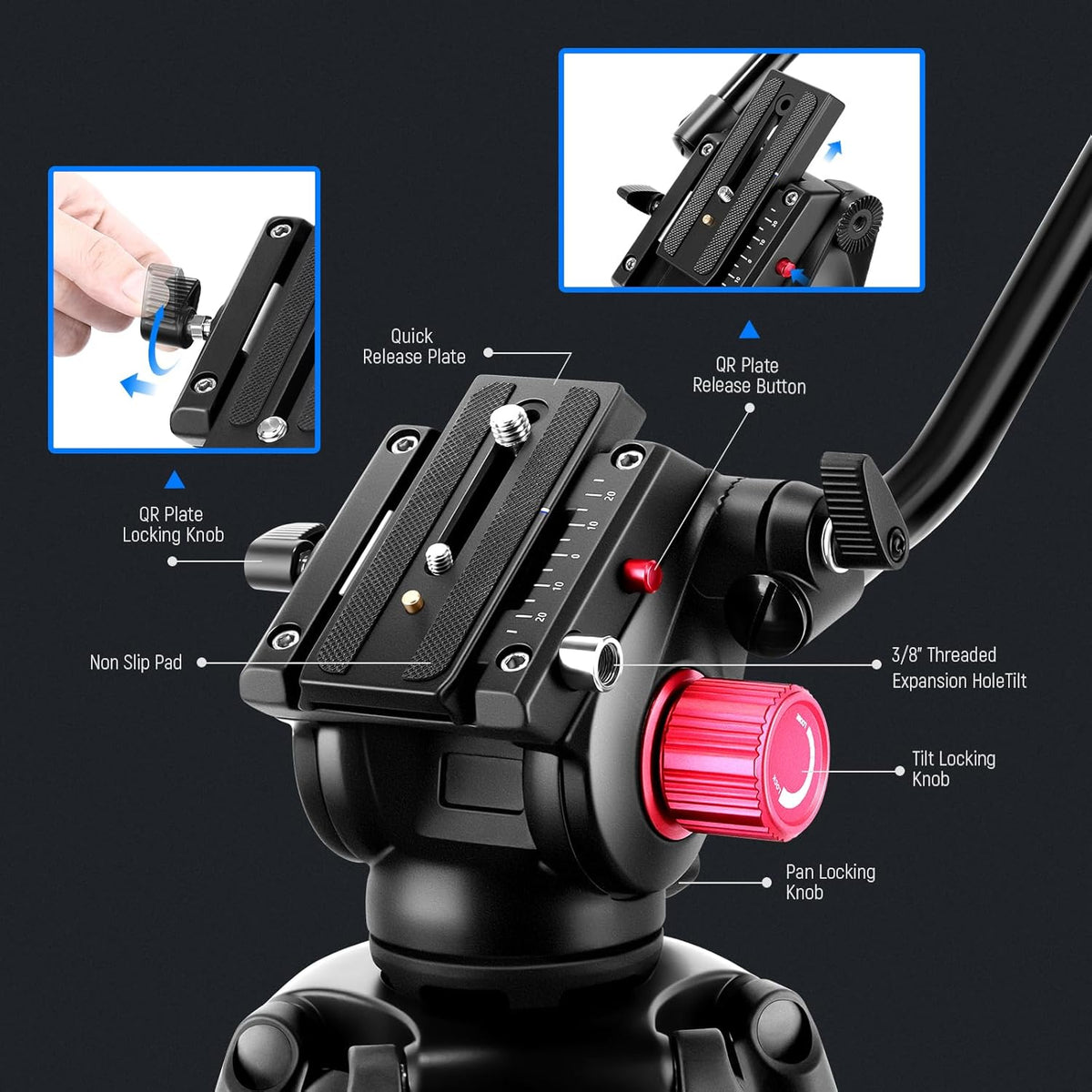 NEEWER 79"/200cm Video Statief, Heavy Duty Aluminium Camera Statief Stand met 360° Fluid Drag Head, QR Plaat Compatibel met Canon Nikon Sony en andere DSLR Camera Camcorder, Belasting tot 17,6lb/8kg