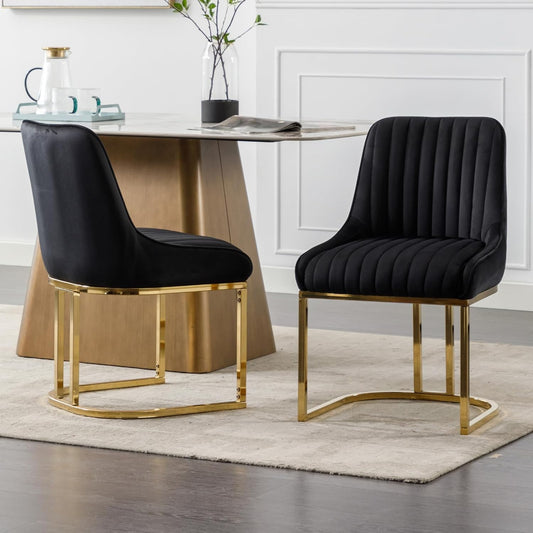 Fluwelen Stoelen – Eetkamerstoelen – Bureaustoelen – Accentstoelen – Armloze Stoelen – Set Van 2 Zwarte Velvet Stoelen – 12 Cm Dik Hoogwaardig Schuim – Stevig Metalen Frame - QUORE