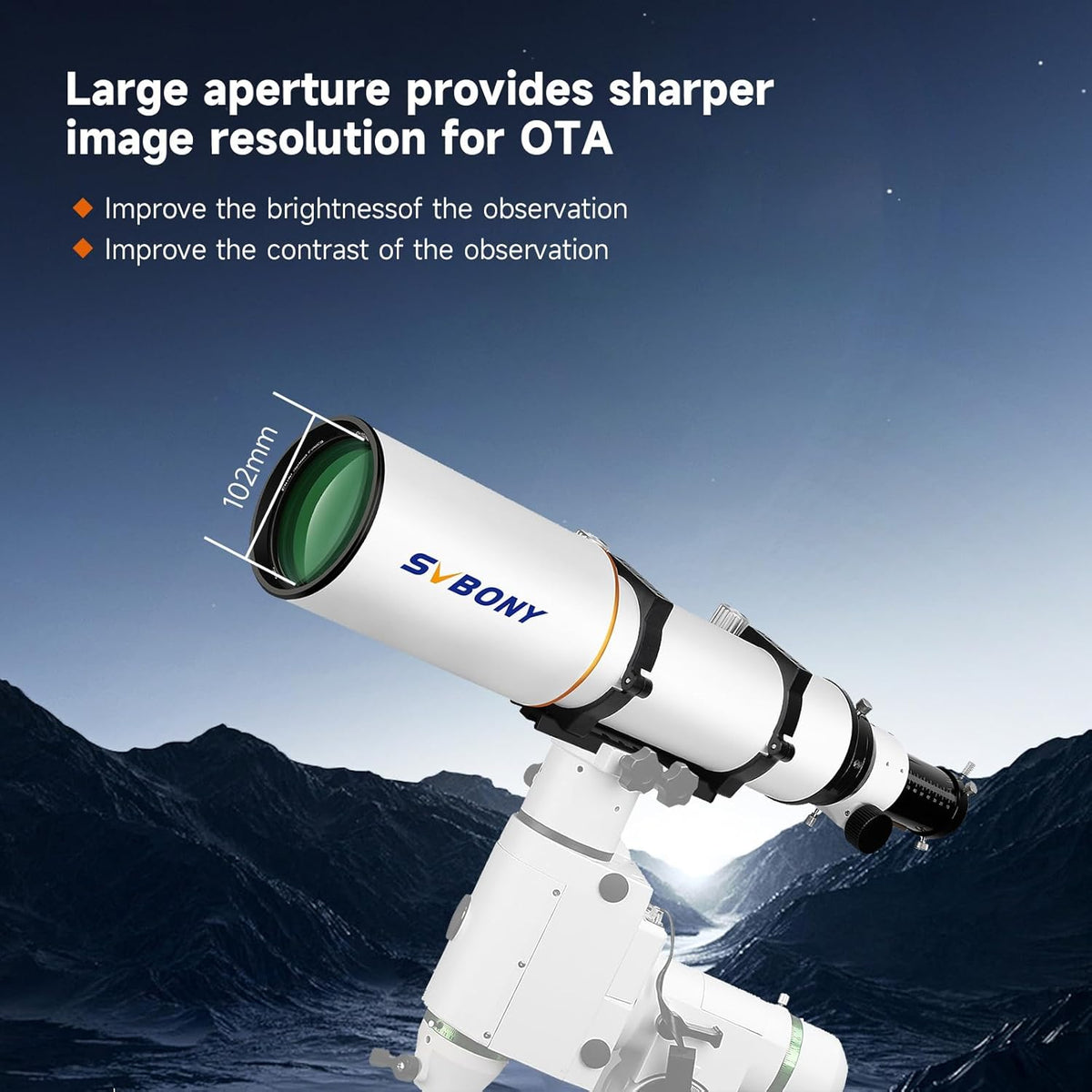 Svbony SV503 102F7 Telescoop Refractor, ED Lens Achromatische OTA Extra Lage Spreiding, RAP Focuser met Dubbele Snelheid, Telescoop voor Deepsky Astrofotografie en Visueel