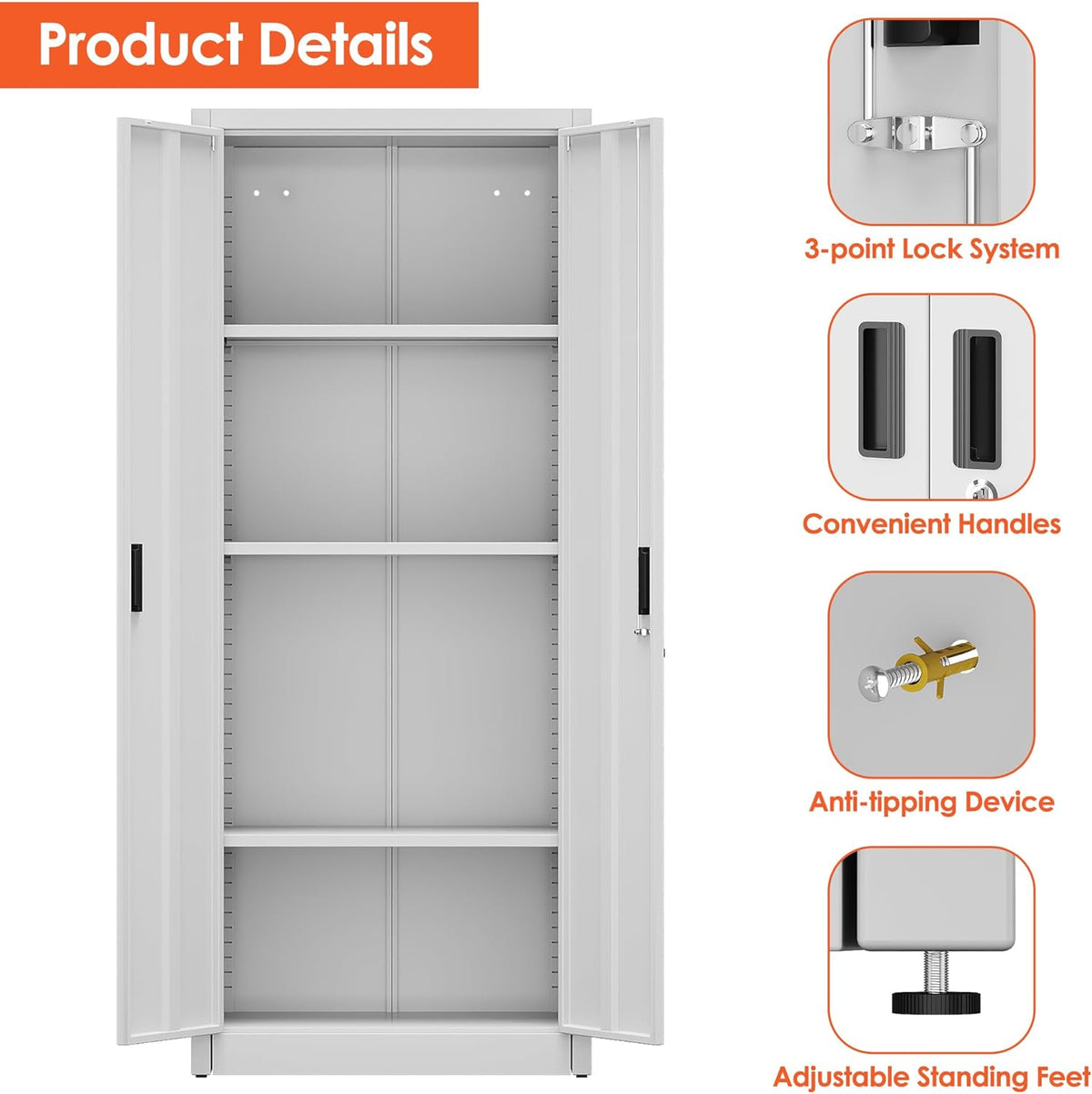 Archiefkast, met 3 in hoogte verstelbare metalen planken, plaatstaal gepoedercoat, voor garage, kelder en kantoor, 170 x 70 x 38 cm (wit)