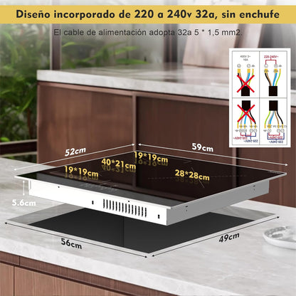 Inductie Kookplaat 3 platen 6800W, Jessier Ingebouwde elektrische kookplaat met flexibele zone voor BBQ, 9 Power Levels instelling, Pauzefunctie, Timer, Kinderslot, Boost functie, Zwart