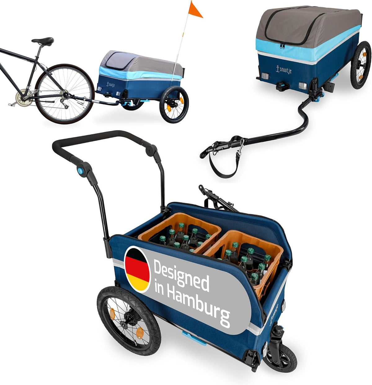 bolderkar opvouwbaar voor bicycle | Fietsaanhanger, perfect als boodschappenhulp en transportwagen | aanhanger voor op de fiets | afdekking met reflecterende strepen