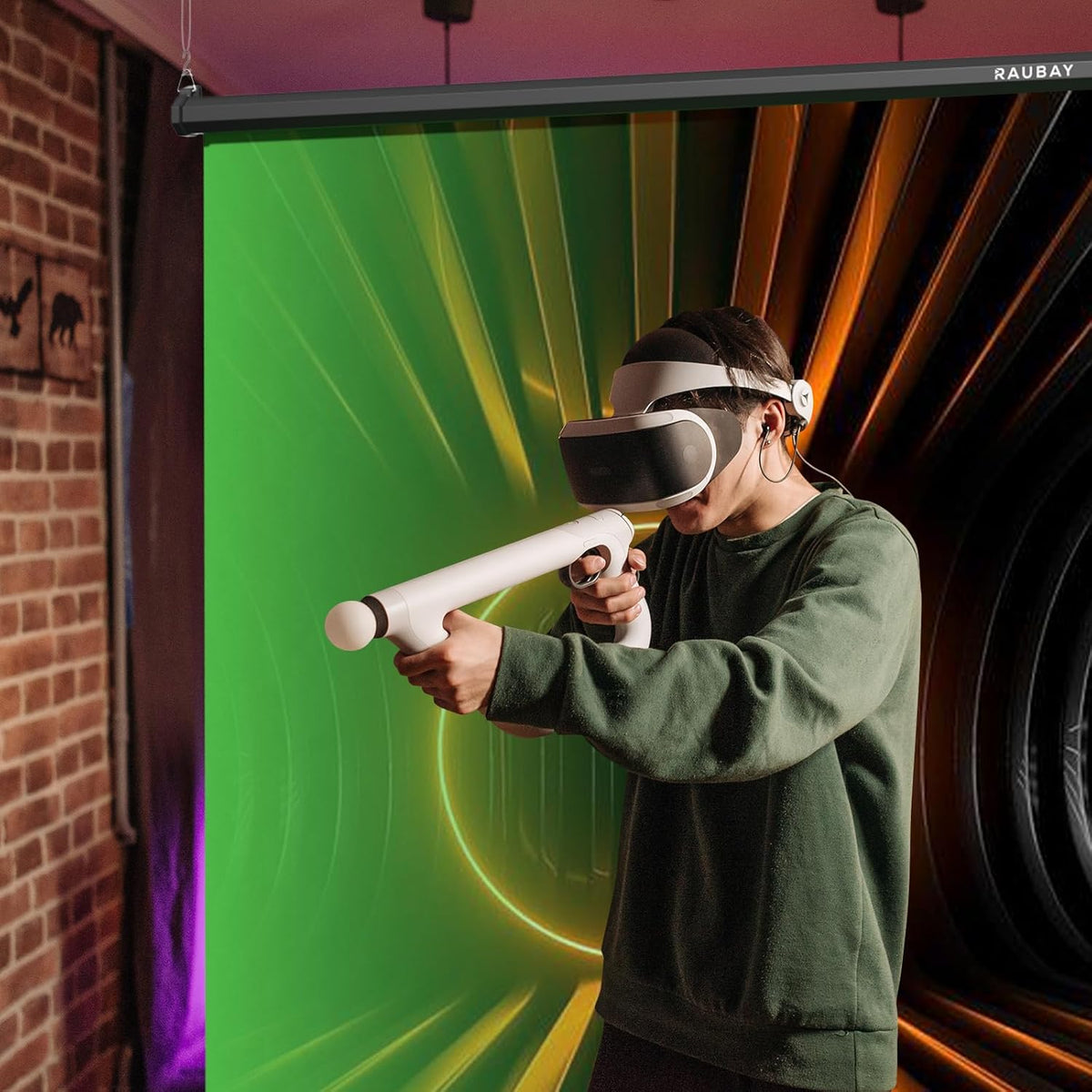 RAUBAY Intrekbaar groen scherm naar beneden - 78 "x 86" inklapbare wandmontage achtergrond voor professionele videoproductie, Chroma Key Achtergrond voor YouTube, TikTok, Streaming, Videovergaderen