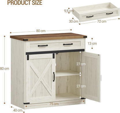 Hzuaneri Kitchen Cabinet, Sideboard with Drawer, Storage Cabinet with 2 Doors, Adjustable Shelves, Country House Style, Kitchen, Living Room, 40 x 80 x 80 cm, Vintage Brown-White SC84814X