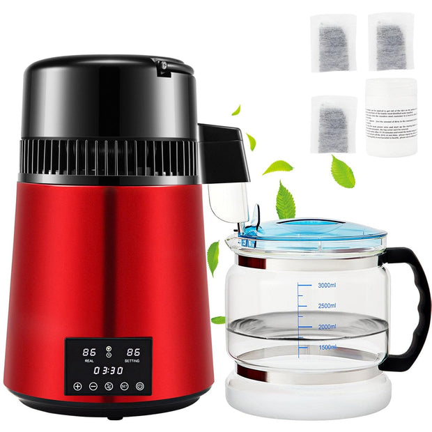 Waterdestilleerder - Zuiver Water Maken - Automatisch Distilleerketel -Filteren 1 L/U - 304 Roestvrij staal - 750W - Rood